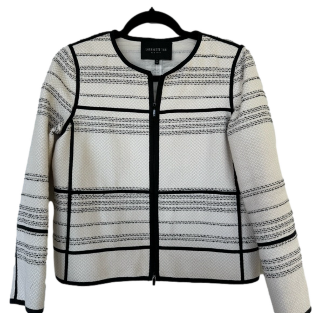 Lafayette 148 Nola jacket in Raffia multi cream with black contrast size S